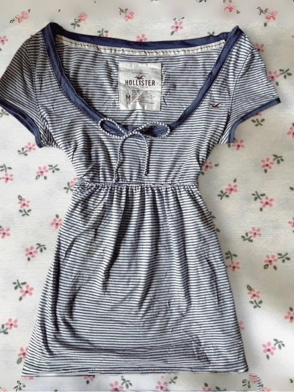 Hollister Blue & White Striped Scoop Neck Top